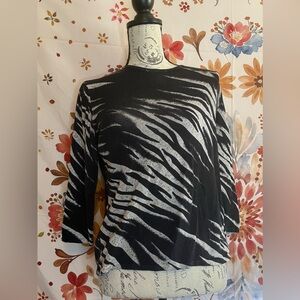 Y2K Vintage Joseph A. Black White Silk Blend Slight Crop Work Casual Fall Top